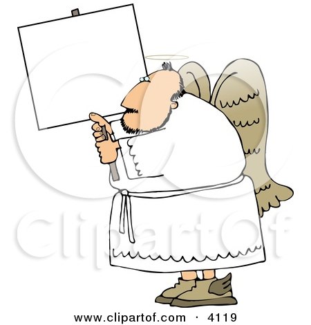 Male Angel with Wings and Halo Holding a Blank Sign Clipart by djart
