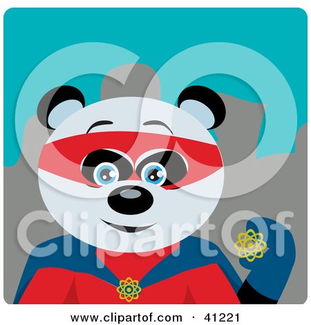 Clipart Illustration of a Giant Panda Bear Super Hero Character by Dennis Holmes Designs