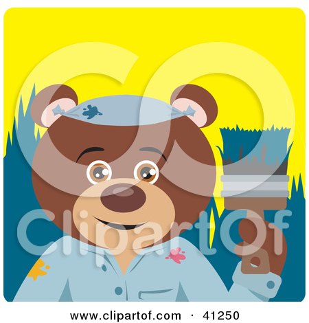 Clipart Illustration of a Brown Bear Painter Character by Dennis Holmes Designs