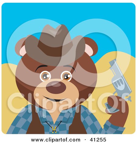 Clipart Illustration of a Brown Bear Cowboy Character by Dennis Holmes Designs