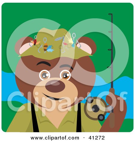 Clipart Illustration of a Fishing Brown Bear Character by Dennis Holmes Designs