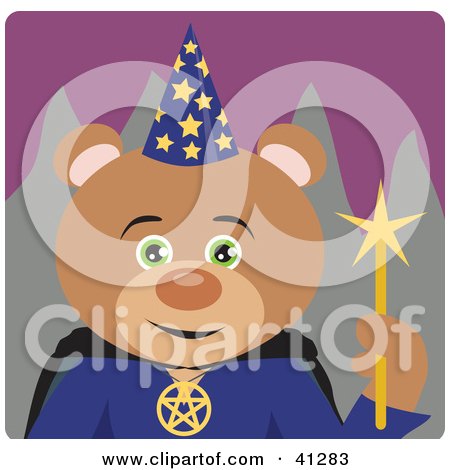 Clipart Illustration of a Wizard Teddy Bear Character by Dennis Holmes Designs