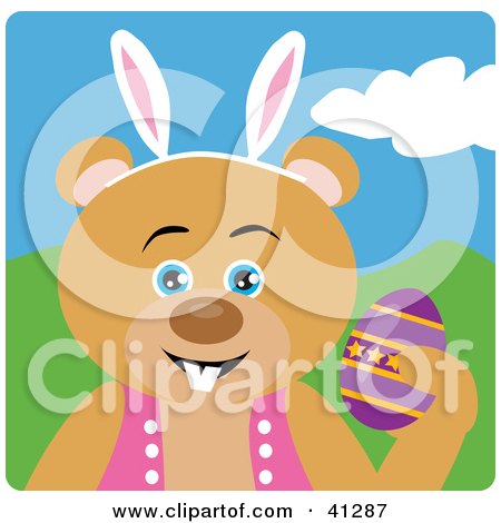 Clipart Illustration of a Teddy Bear Easter Bunny Character by Dennis Holmes Designs