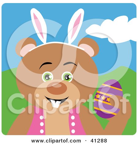 Clipart Illustration of a Bear Easter Bunny Character by Dennis Holmes Designs