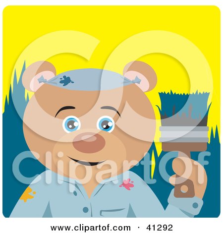 Clipart Illustration of a Teddy Bear Painter Character by Dennis Holmes Designs