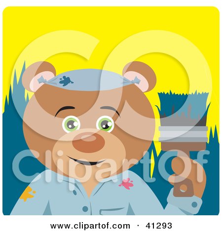 Clipart Illustration of a Bear Painter Character by Dennis Holmes Designs