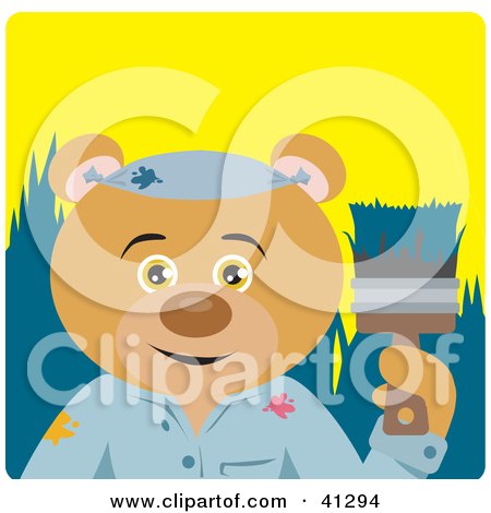 Clipart Illustration of a Painter Teddy Bear Character by Dennis Holmes Designs