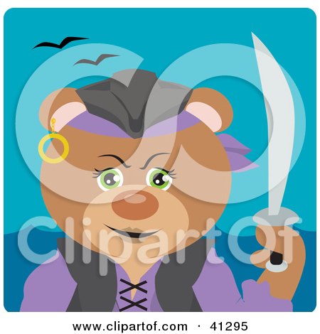 Clipart Illustration of a Teddy Bear Female Pirate Character by Dennis Holmes Designs