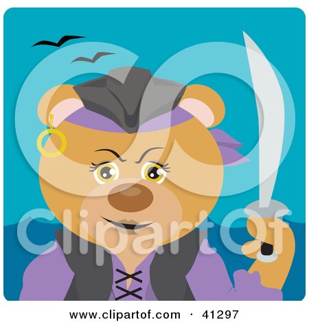 Clipart Illustration of a Female Pirate Teddy Bear Character by Dennis Holmes Designs
