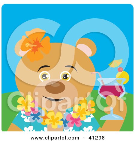 Clipart Illustration of a Teddy Bear Hawaiian Tourist Character by Dennis Holmes Designs