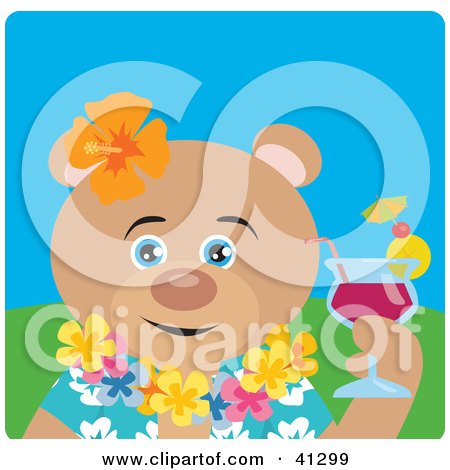Clipart Illustration of a Bear Hawaiian Tourist Character by Dennis Holmes Designs