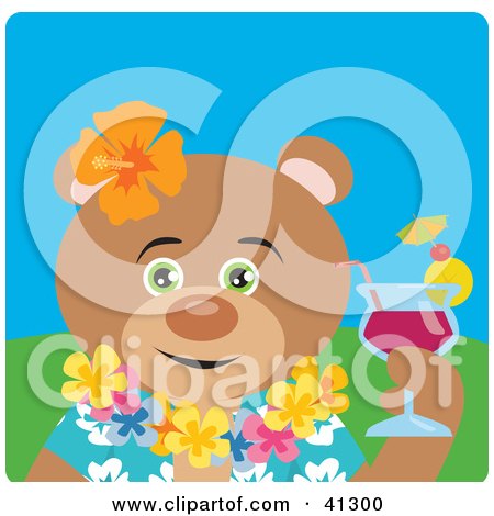 Clipart Illustration of a Hawaiian Tourist Teddy Bear Character by Dennis Holmes Designs