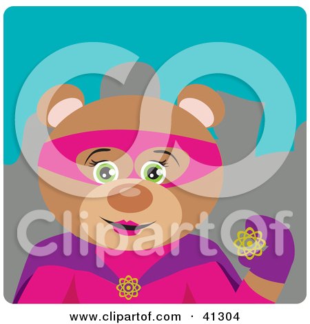 Clipart Illustration of a Female Teddy Bear Super Hero Character by Dennis Holmes Designs