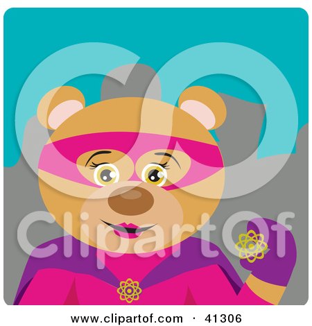 Clipart Illustration of a Female Super Hero Teddy Bear Character by Dennis Holmes Designs