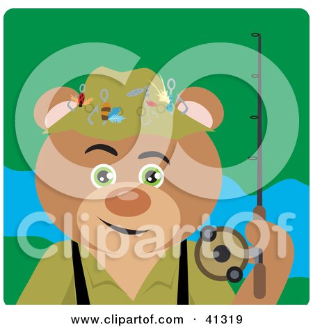 Clipart Illustration of a Fishing Teddy Bear Character by Dennis Holmes Designs
