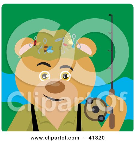 Clipart Illustration of a Fishing Bear Character by Dennis Holmes Designs