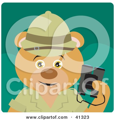 Clipart Illustration of a Bear Explorer Character Holding Binoculars by Dennis Holmes Designs