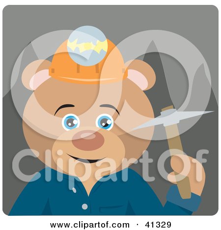 Clipart Illustration of a Bear Miner Character by Dennis Holmes Designs