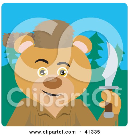 Clipart Illustration of a Bear Davey Crockett Character by Dennis Holmes Designs