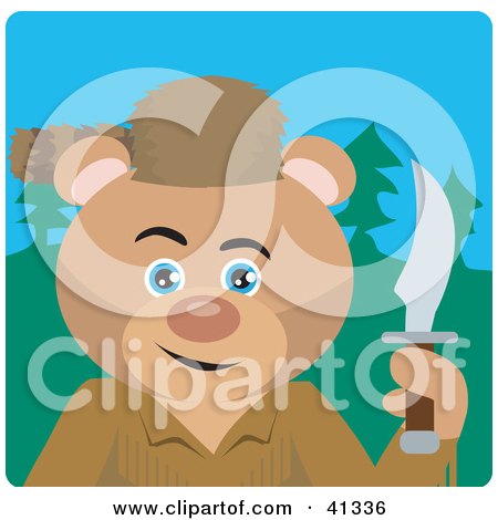 Clipart Illustration of a Davey Crockett Bear Character by Dennis Holmes Designs