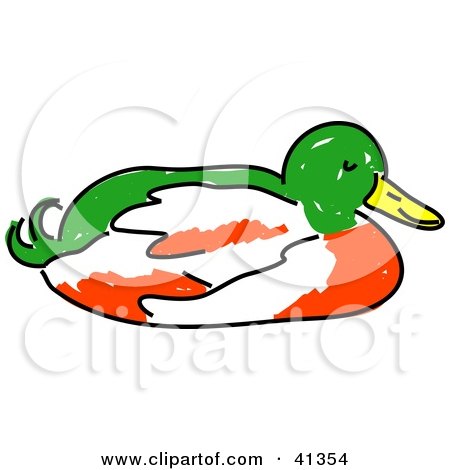 Clipart Illustration of a Green, White And Red Duck Nesting by Prawny