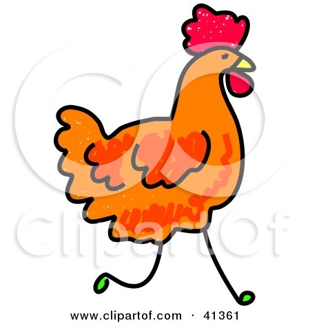 Clipart Illustration of a Running Orange Rooster by Prawny