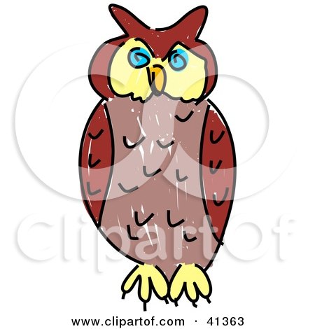Clipart Illustration of a Perched Yellow And Brown Owl by Prawny