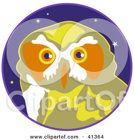 Clipart Illustration of a Focused Owl Head Against A Starry Sky by Prawny