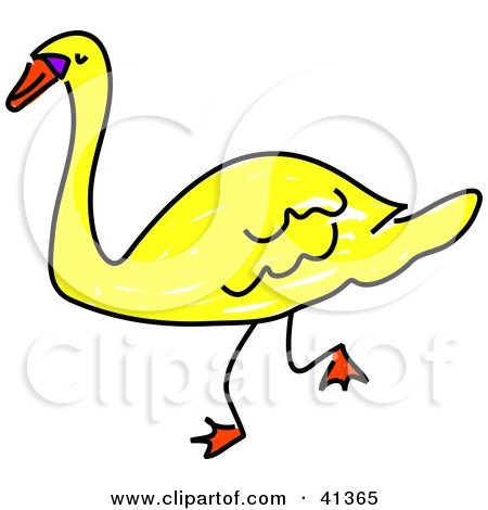 Clipart Illustration of a Walking Yellow Swan by Prawny