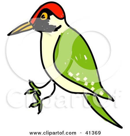 Clipart Illustration of a Green Woodpecker (Picus Viridis) With A Red Head by Prawny