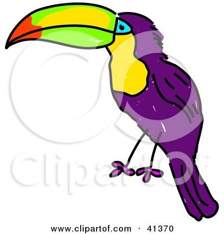 Clipart Illustration of a Purple Toucan With A Colorful Beak And White Chest by Prawny