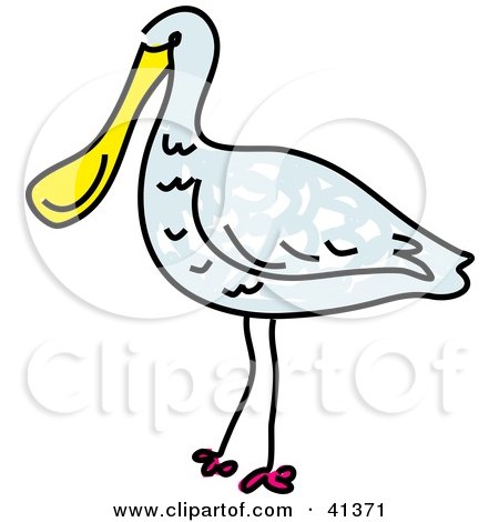 Clipart Illustration of a Blue Spoonbill Bird With A Yellow Beak by Prawny