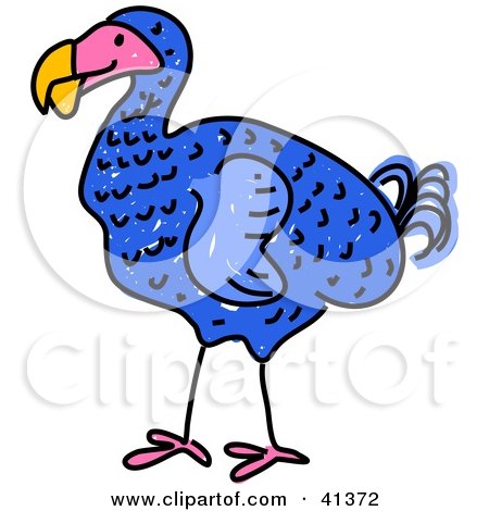 Clipart Illustration of a Blue Dodo Bird In Profile, With A Pink Face And Orange Beak by Prawny