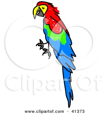 Clipart Illustration of a Perched Red, Green And Blue Scarlet Macaw Parrot by Prawny
