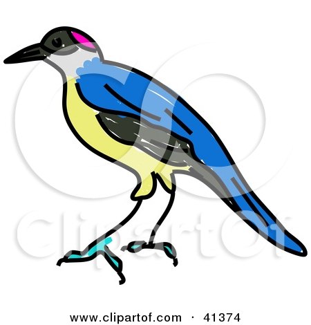 Clipart Illustration of a Blue, Yellow, Gray And Pink Rockfowl Bird by Prawny