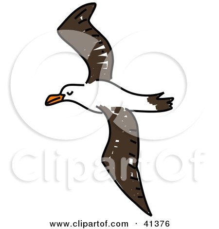 Clipart Illustration of a White And Brown Albatross In Flight by Prawny