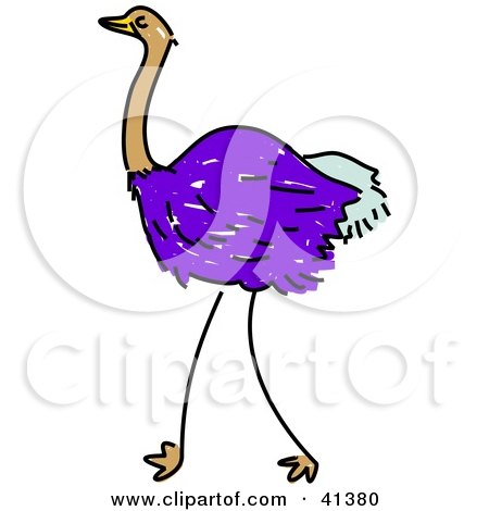 Clipart Illustration of a Purple Ostrich In Profile by Prawny