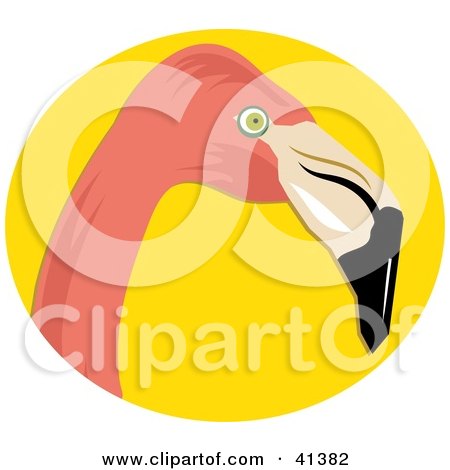 Clipart Illustration of a Pink Flamingo Head Over Yellow by Prawny