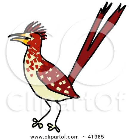 Clipart Illustration of an Alert Brown Roadrunner Bird by Prawny