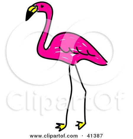 Clipart Illustration of a Sketched Pink Flamingo Standing by Prawny