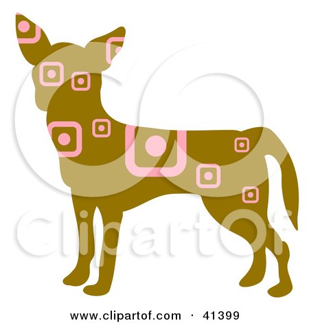 Clipart Illustration of a Brown Profiled Chihuahua Dog With Pink Square And Circle Patterns by Prawny