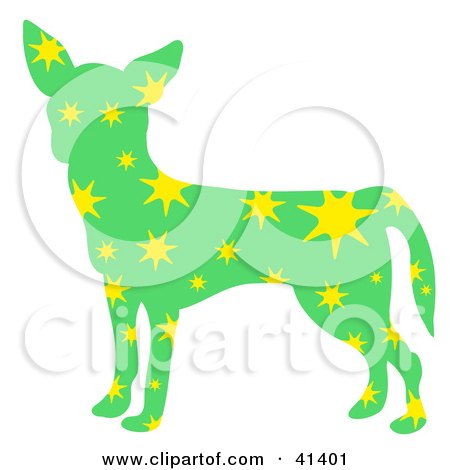 Clipart Illustration of a Green Profiled Chihuahua Dog With Yellow Stars by Prawny