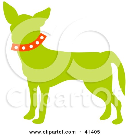 Clipart Illustration of a Green Profiled Chihuahua Dog Wearing A Red Collar by Prawny