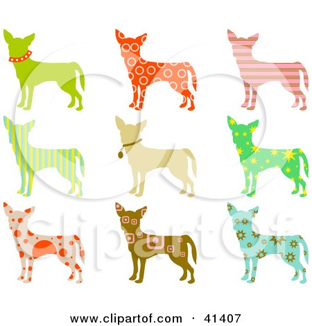 Clipart Illustration of Nine Chihuahua Dog Profiles With Colorful Patterns by Prawny