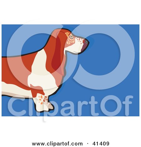 Clipart Illustration of a Basset Hound Dog Profile Over Blue by Prawny