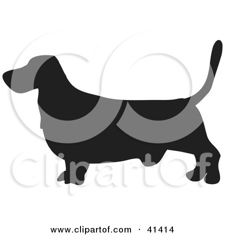 Clipart Illustration of a Black Silhouetted Basset Hound Dog Profile by Prawny