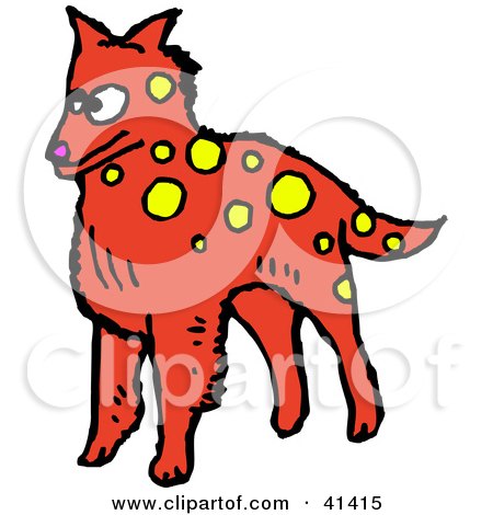 Clipart Illustration of a Red Dog With Yellow Spots by Prawny