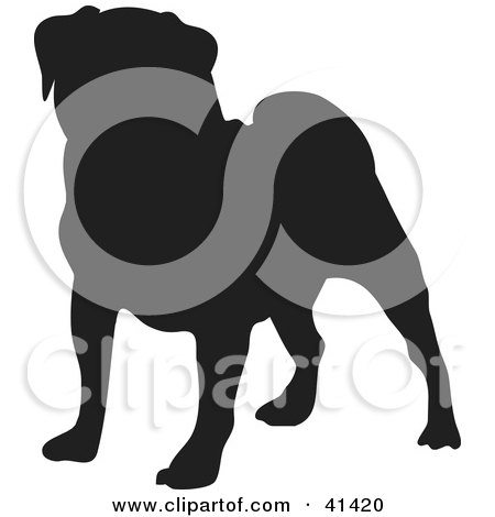 Clipart Illustration of a Black Silhouetted Pug Dog Profile by Prawny