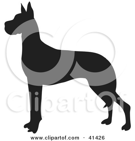 Clipart Illustration of a Black Silhouetted Great Dane Dog Profile by Prawny