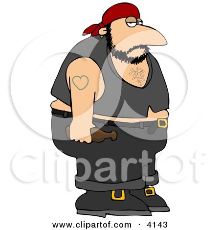Obese Biker Man with a Heart Tattoo Clipart by djart
